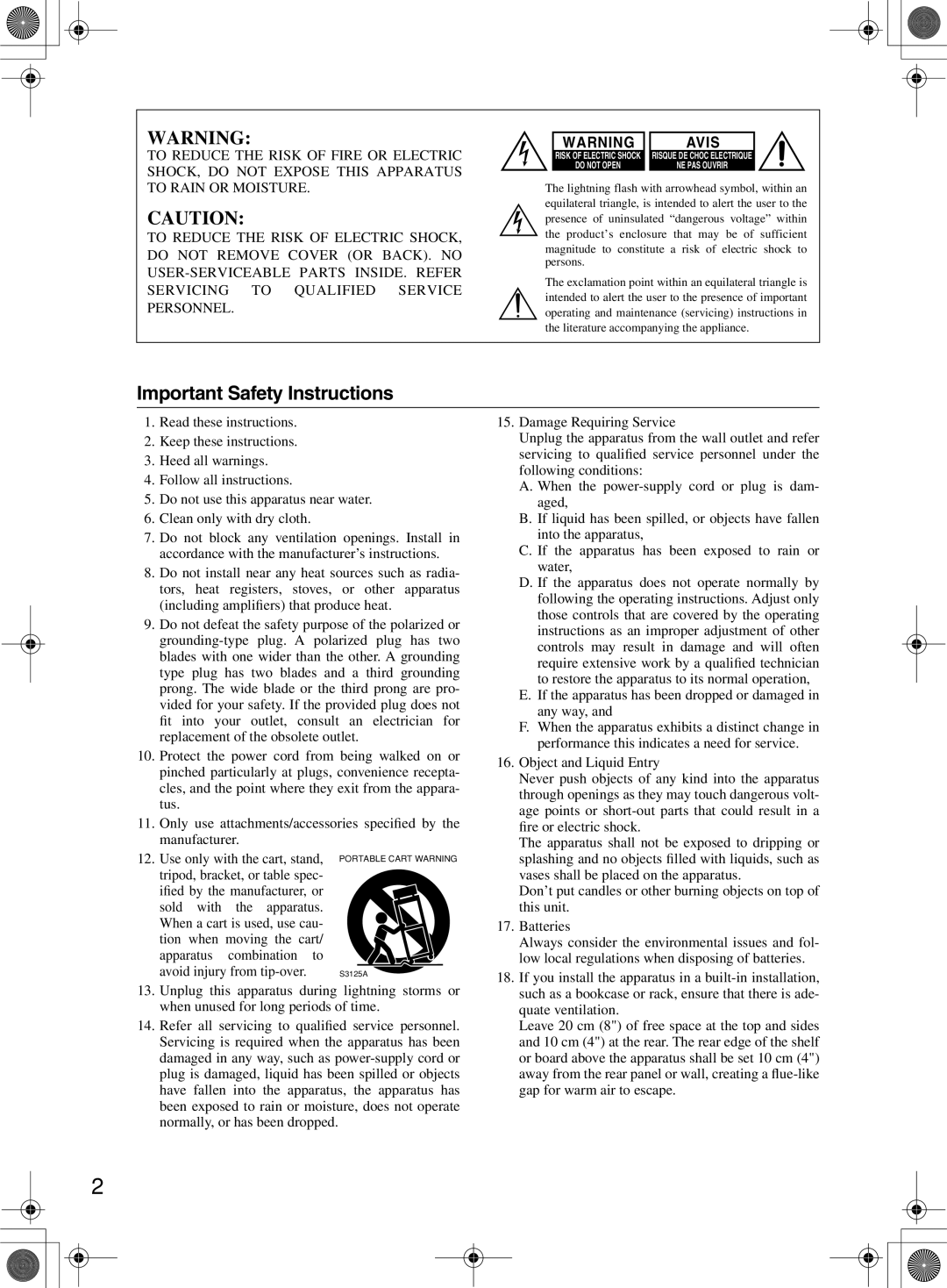 Onkyo CR-505DA instruction manual Important Safety Instructions, Avis 