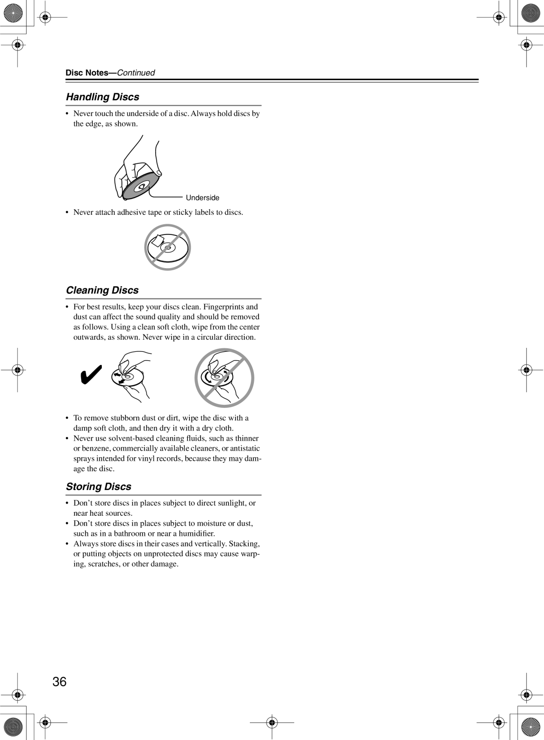 Onkyo CR-505DA instruction manual Handling Discs, Disc Notes 