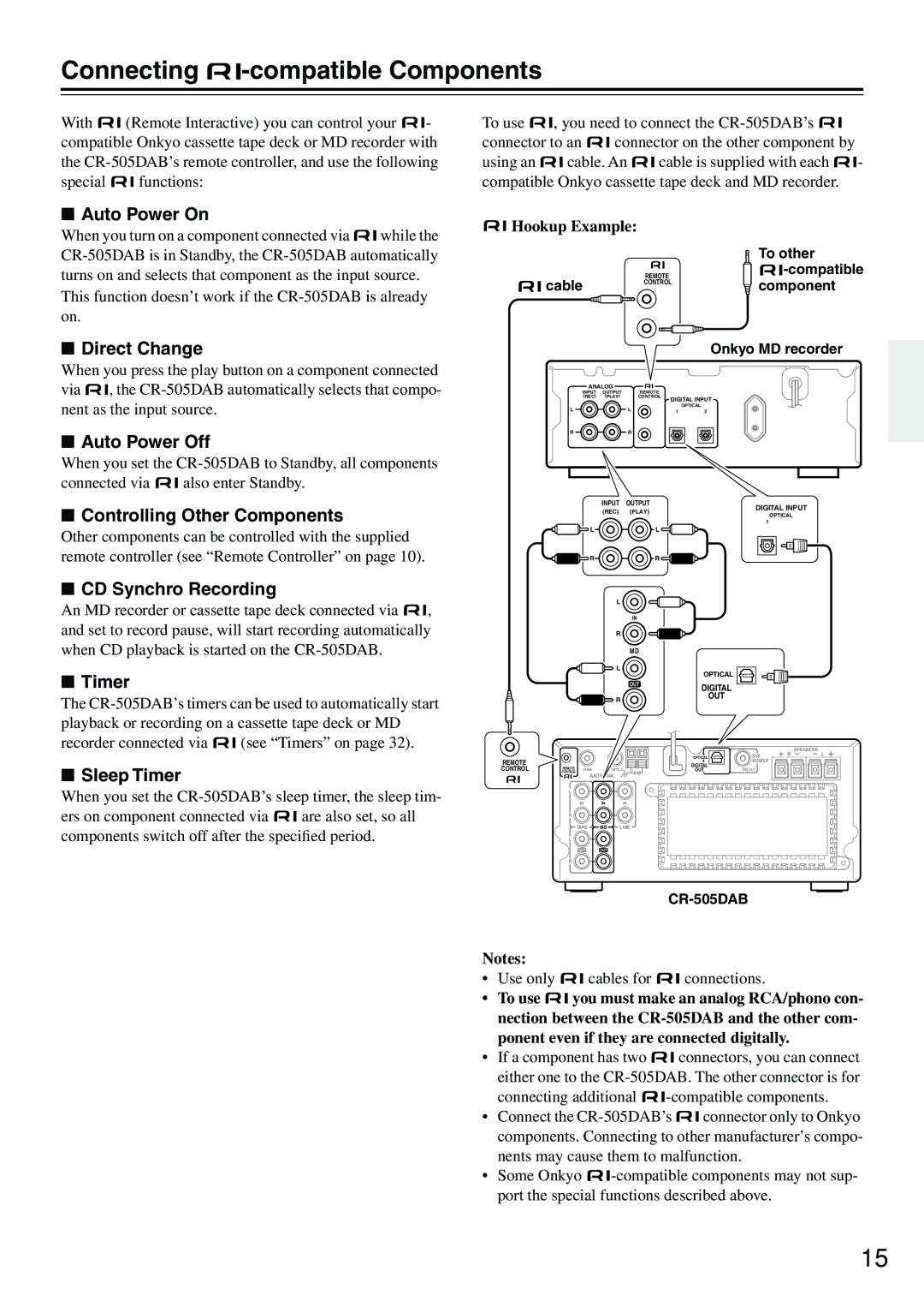 Onkyo CR-505DAB instruction manual Connecting -compatible Components 