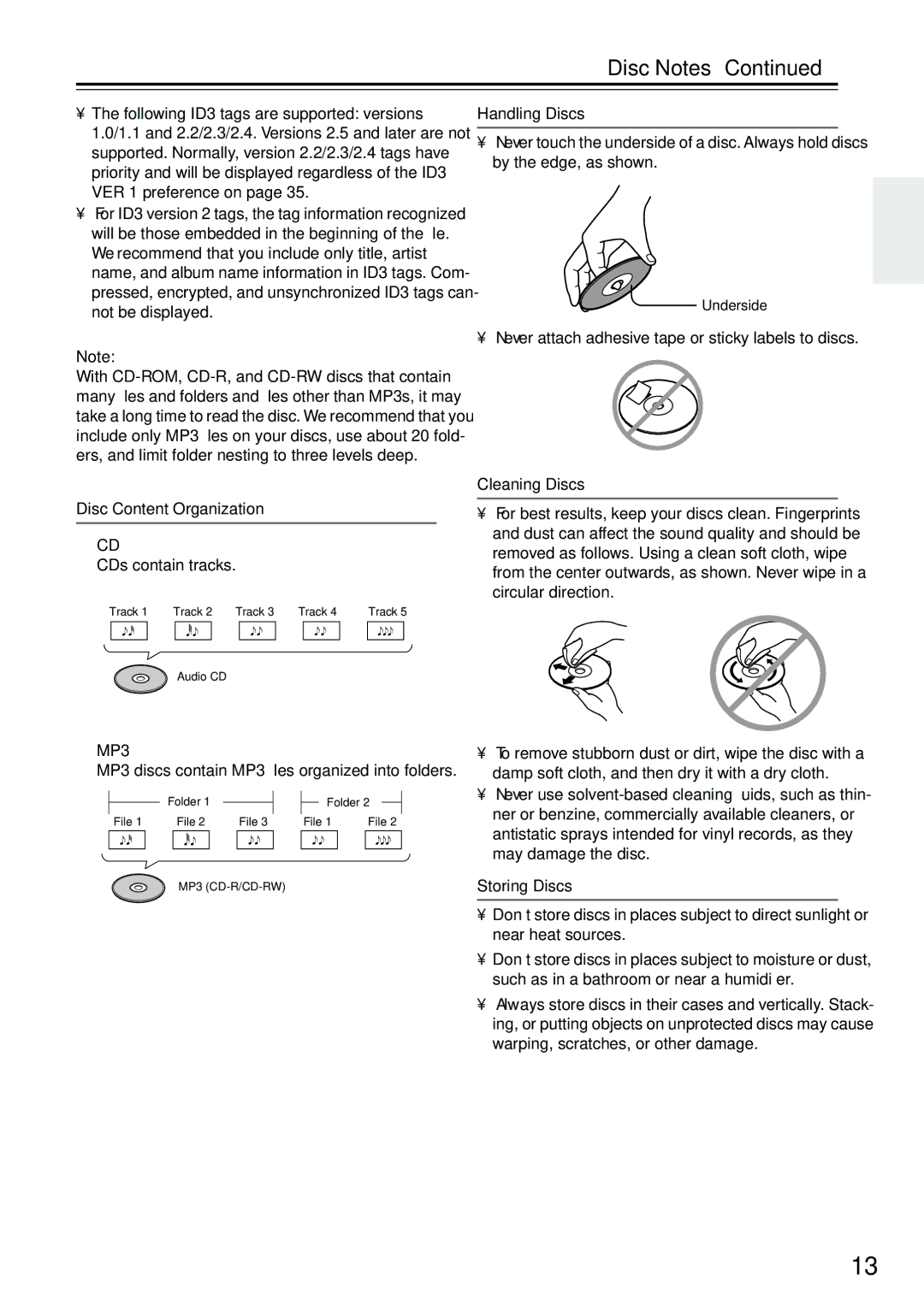 Onkyo CR-715DAB instruction manual Disc Notes, MP3 