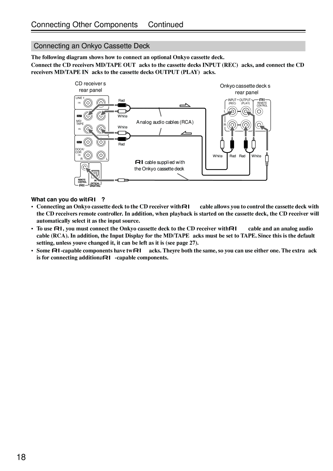 Onkyo CR-715DAB instruction manual Connecting Other Components, Connecting an Onkyo Cassette Deck 