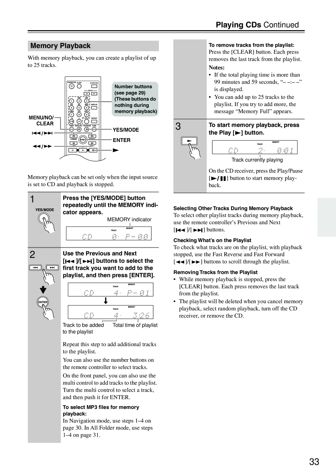 Onkyo CR-715DAB instruction manual Memory Playback 