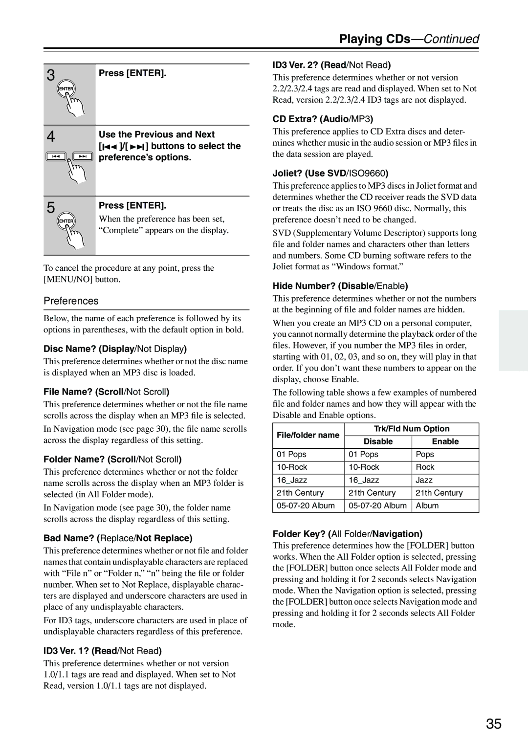 Onkyo CR-715DAB instruction manual Preferences 