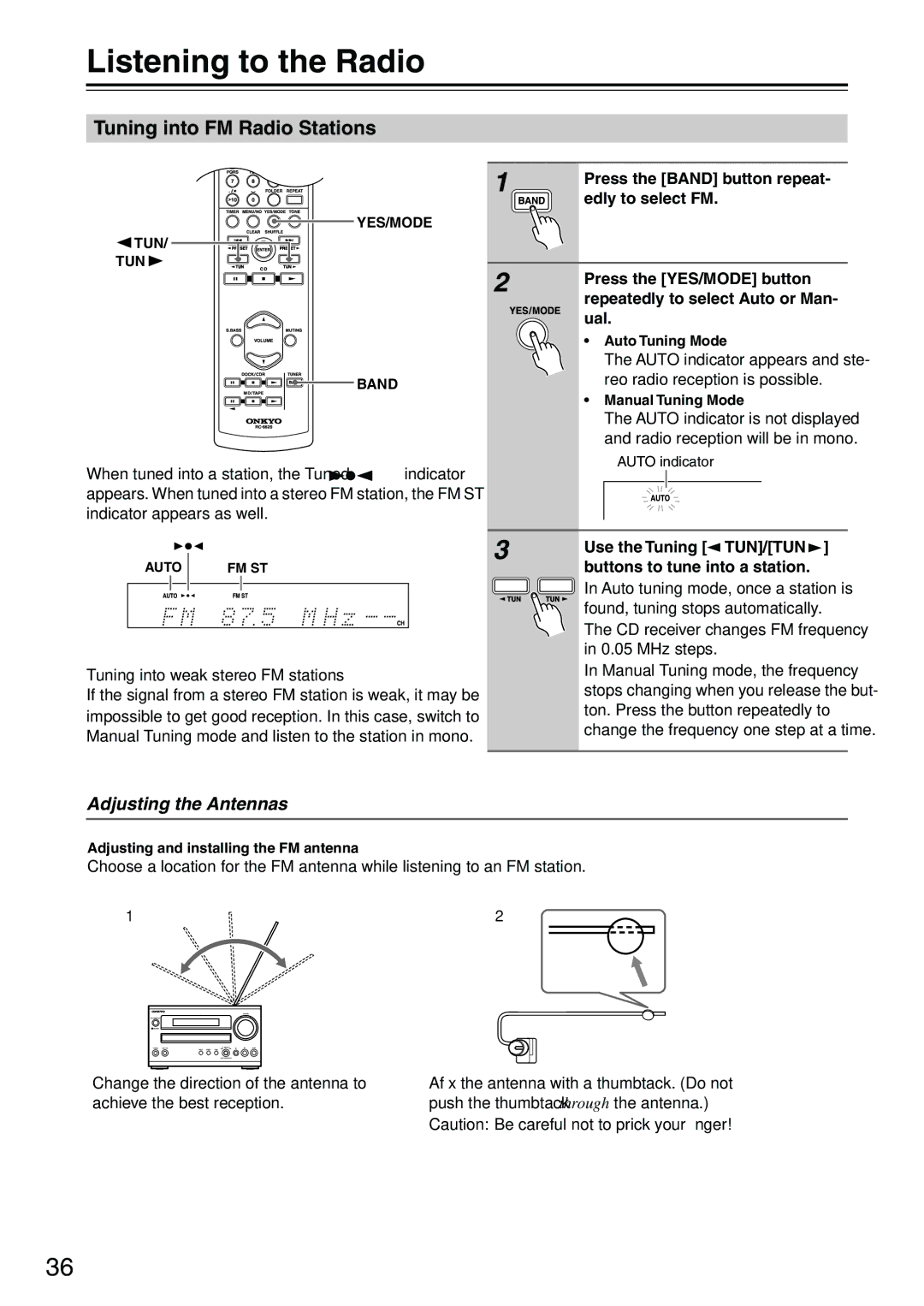 Onkyo CR-715DAB instruction manual Listening to the Radio, Tuning into FM Radio Stations, Adjusting the Antennas 