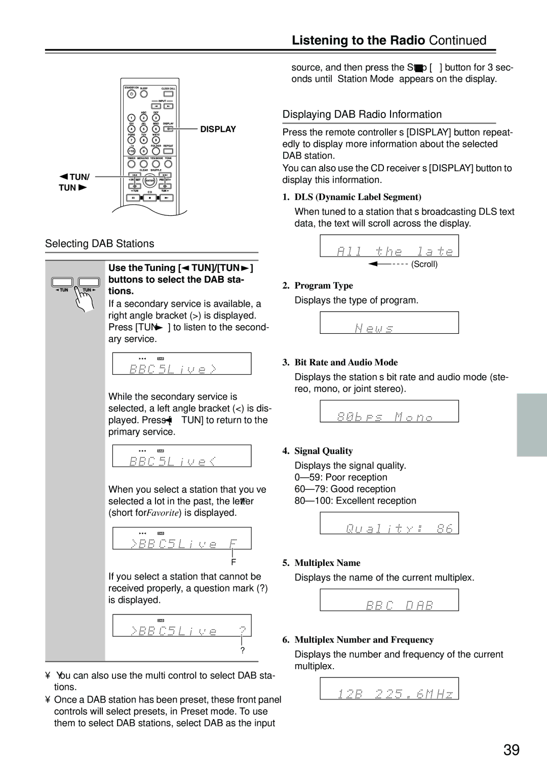 Onkyo CR-715DAB instruction manual Selecting DAB Stations, Displaying DAB Radio Information 