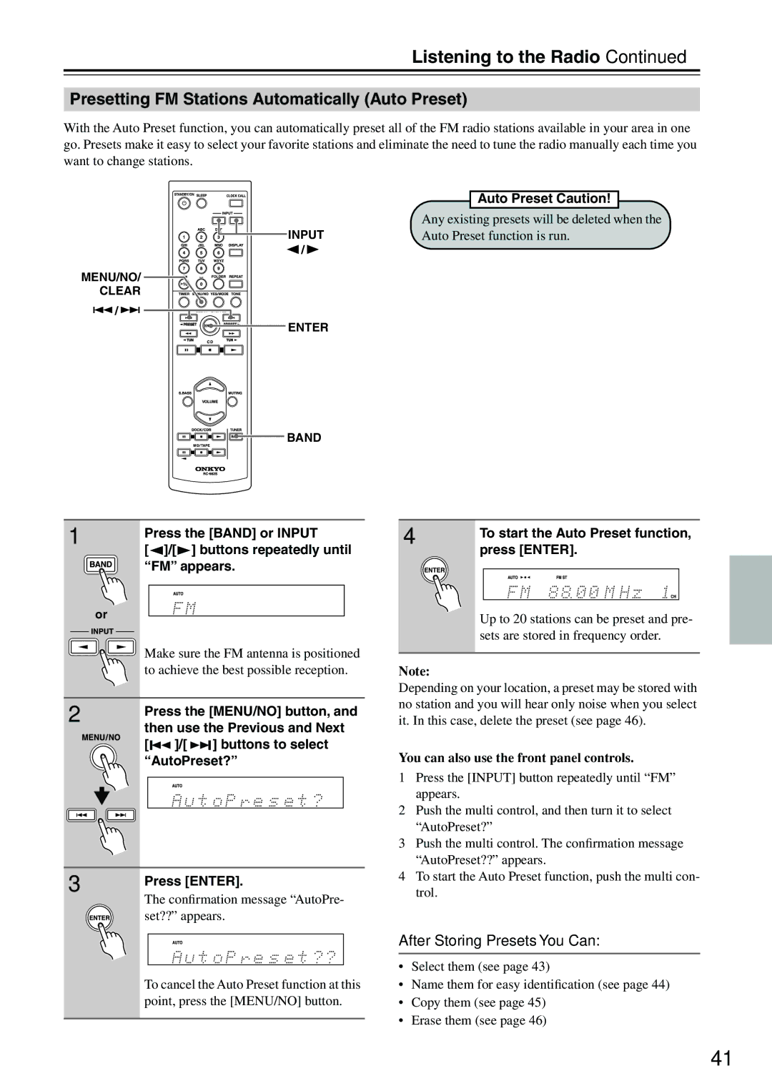 Onkyo CR-715DAB instruction manual Presetting FM Stations Automatically Auto Preset, After Storing Presets You Can 