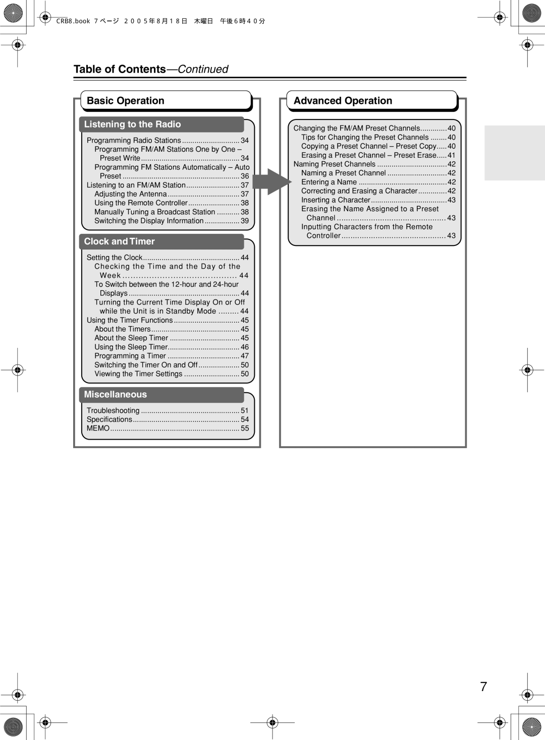 Onkyo CR-B8 instruction manual Table of Contents 