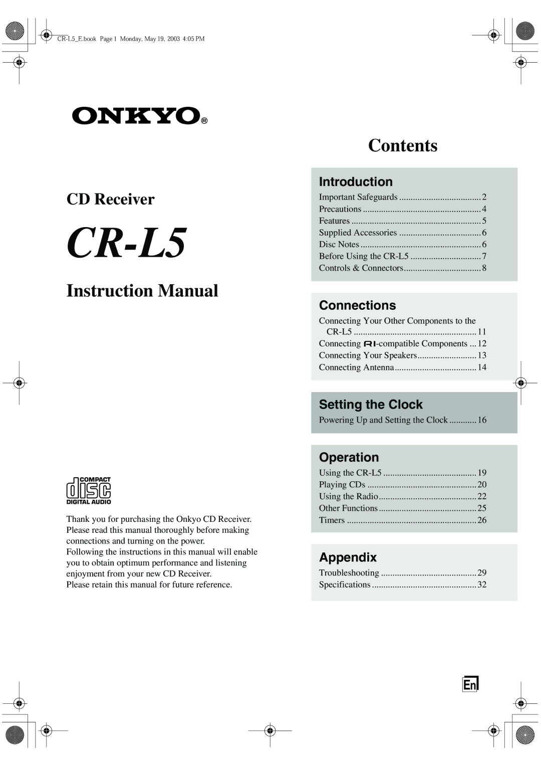 Onkyo CR-L5 instruction manual 