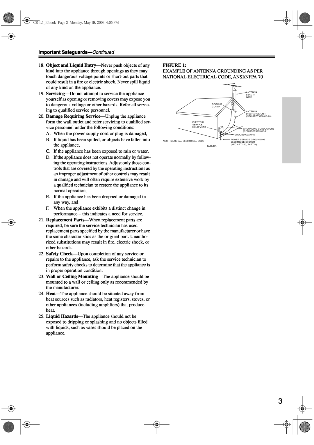 Onkyo CR-L5 instruction manual Important Safeguards-Continued, Damage Requiring Service-Unplugthe appliance 