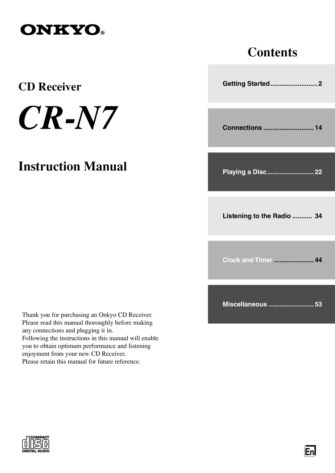 Onkyo CR-N7 instruction manual 