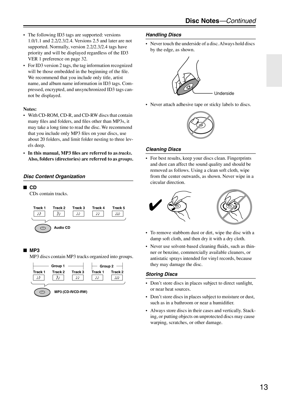 Onkyo CR-N7 instruction manual Disc Notes, MP3 