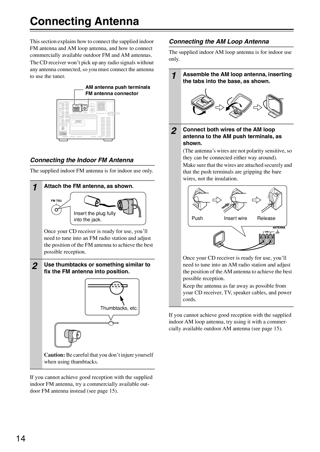 Onkyo CR-N7 instruction manual Connecting Antenna, Connecting the Indoor FM Antenna, Connecting the AM Loop Antenna 