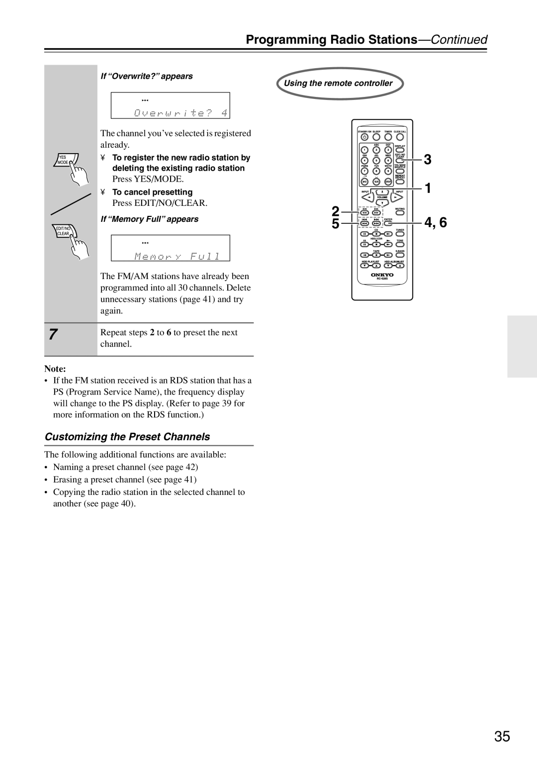 Onkyo CR-N7 instruction manual Programming Radio Stations, Customizing the Preset Channels 