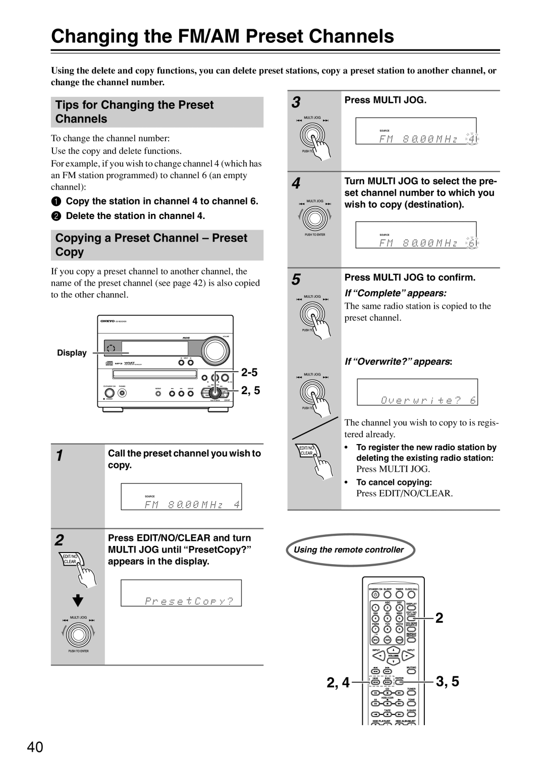 Onkyo CR-N7 instruction manual Changing the FM/AM Preset Channels, Tips for Changing the Preset Channels 