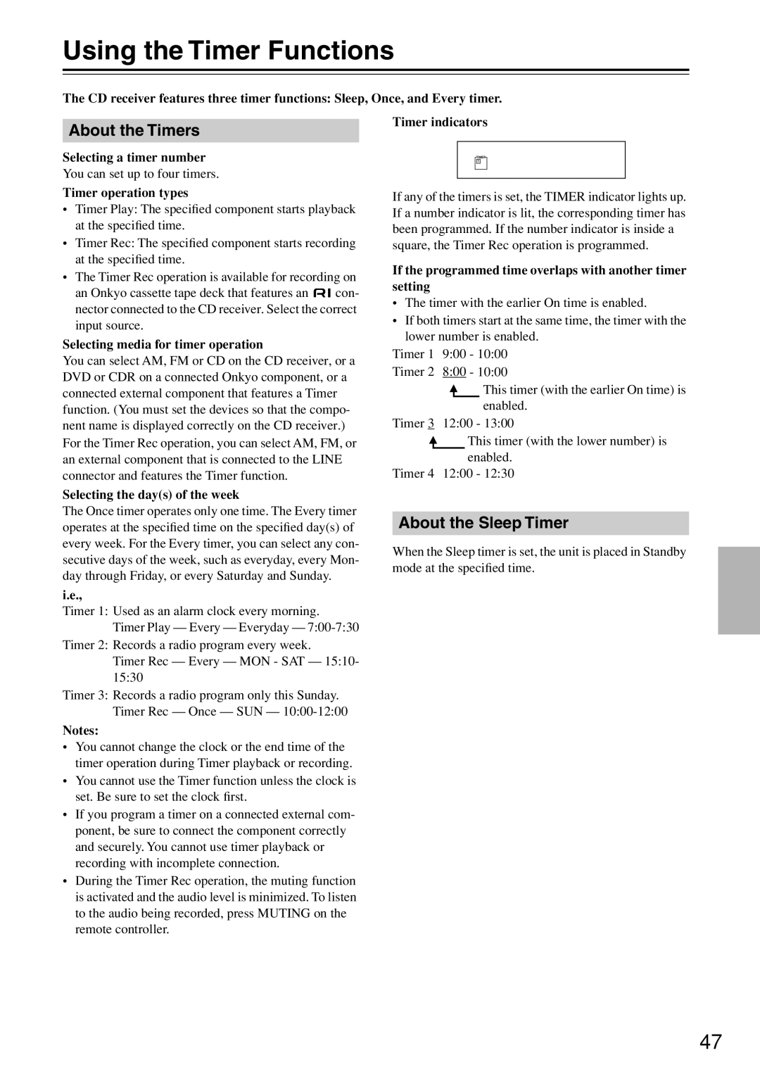 Onkyo CR-N7 instruction manual Using the Timer Functions, About the Timers, About the Sleep Timer 