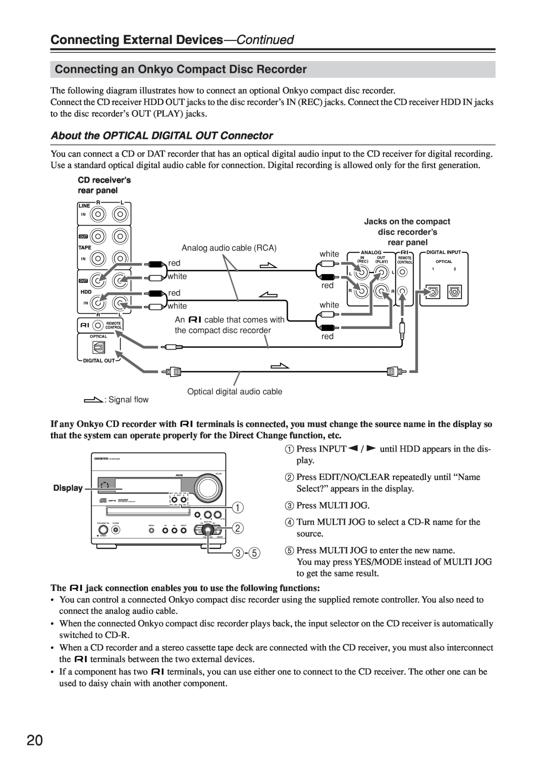 Onkyo CR-N7 instruction manual Connecting an Onkyo Compact Disc Recorder, About the OPTICAL DIGITAL OUT Connector 