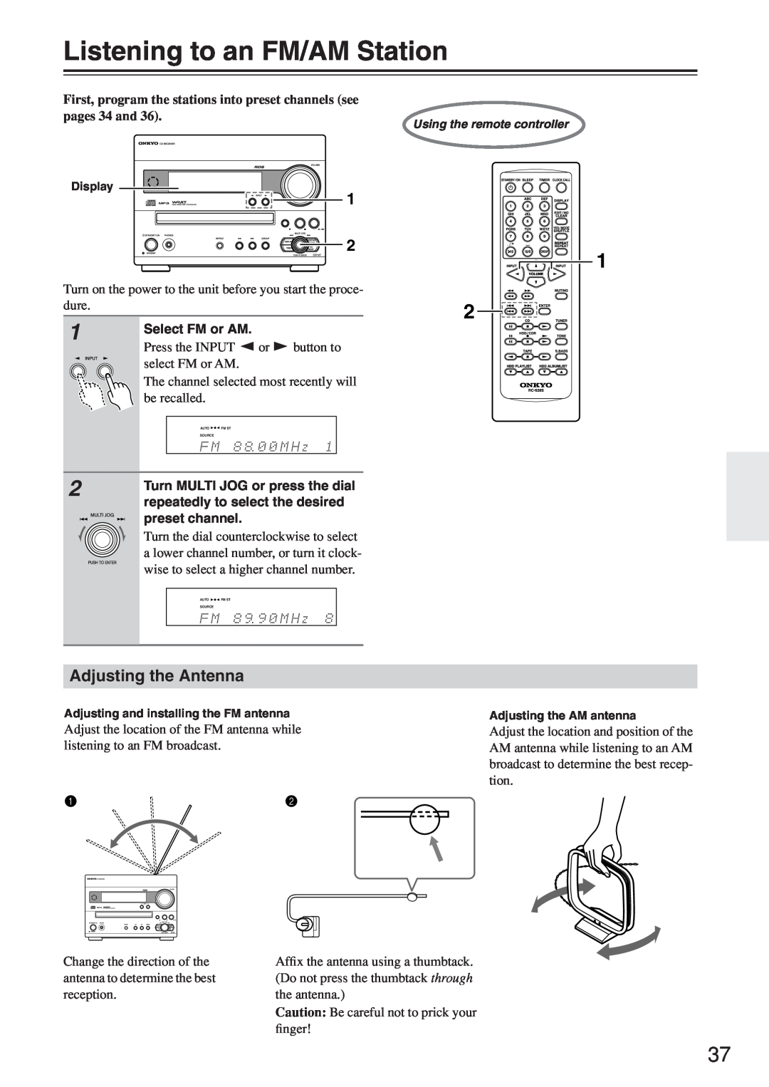 Onkyo CR-N7 instruction manual Listening to an FM/AM Station, Adjusting the Antenna 