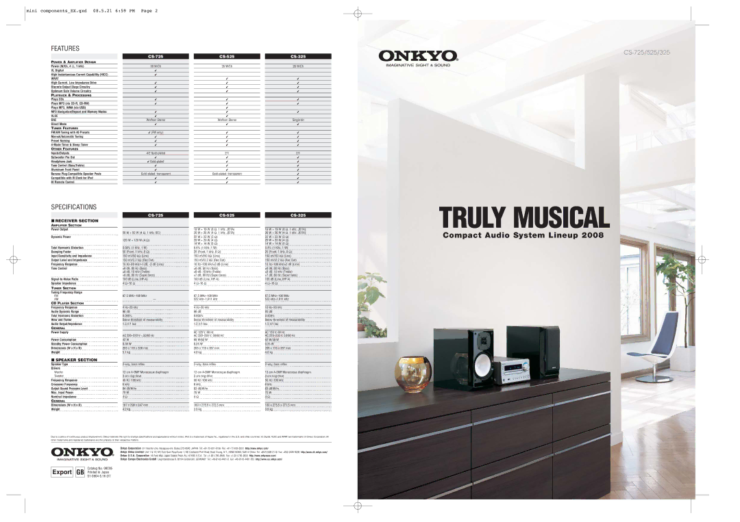 Onkyo CS-725, CS-525 specifications Truly Musical 