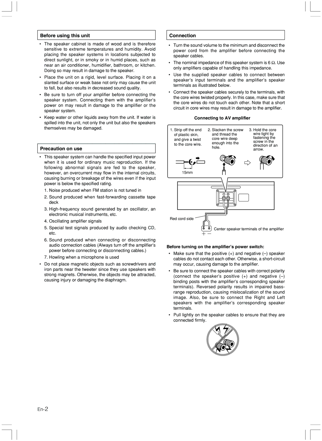 Onkyo D-407C instruction manual Before using this unit, Precaution on use, Connection, Connecting to AV amplifier 