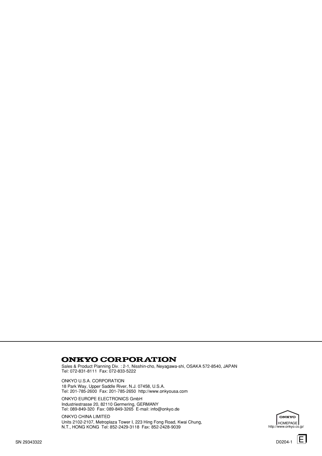 Onkyo D-N3X instruction manual Onkyo U.S.A. Corporation 