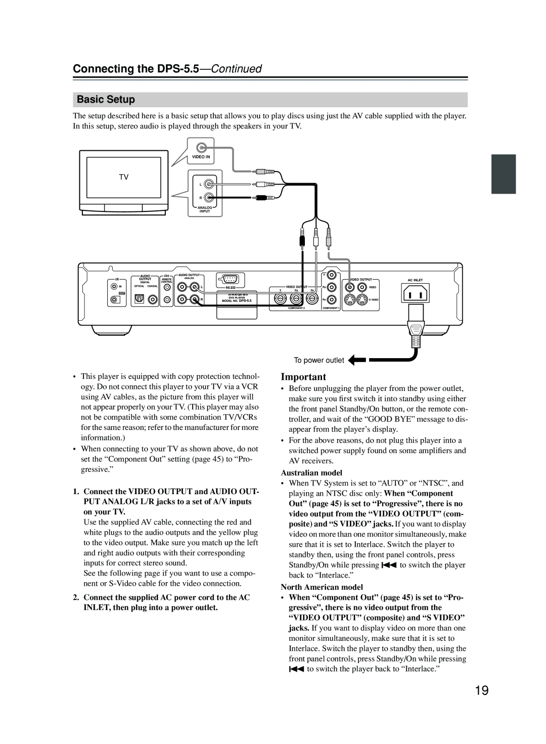 Onkyo instruction manual Connecting the DPS-5.5, Basic Setup, Australian model 