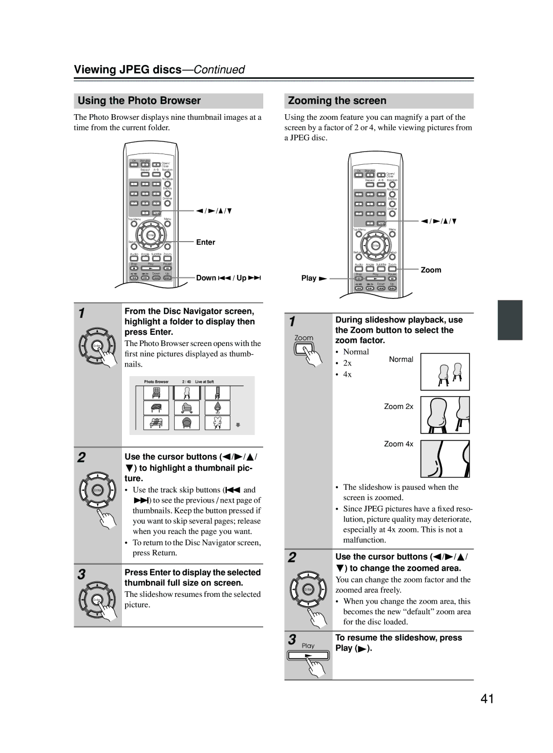 Onkyo DPS-5.5 instruction manual Viewing Jpeg discs, Using the Photo Browser 