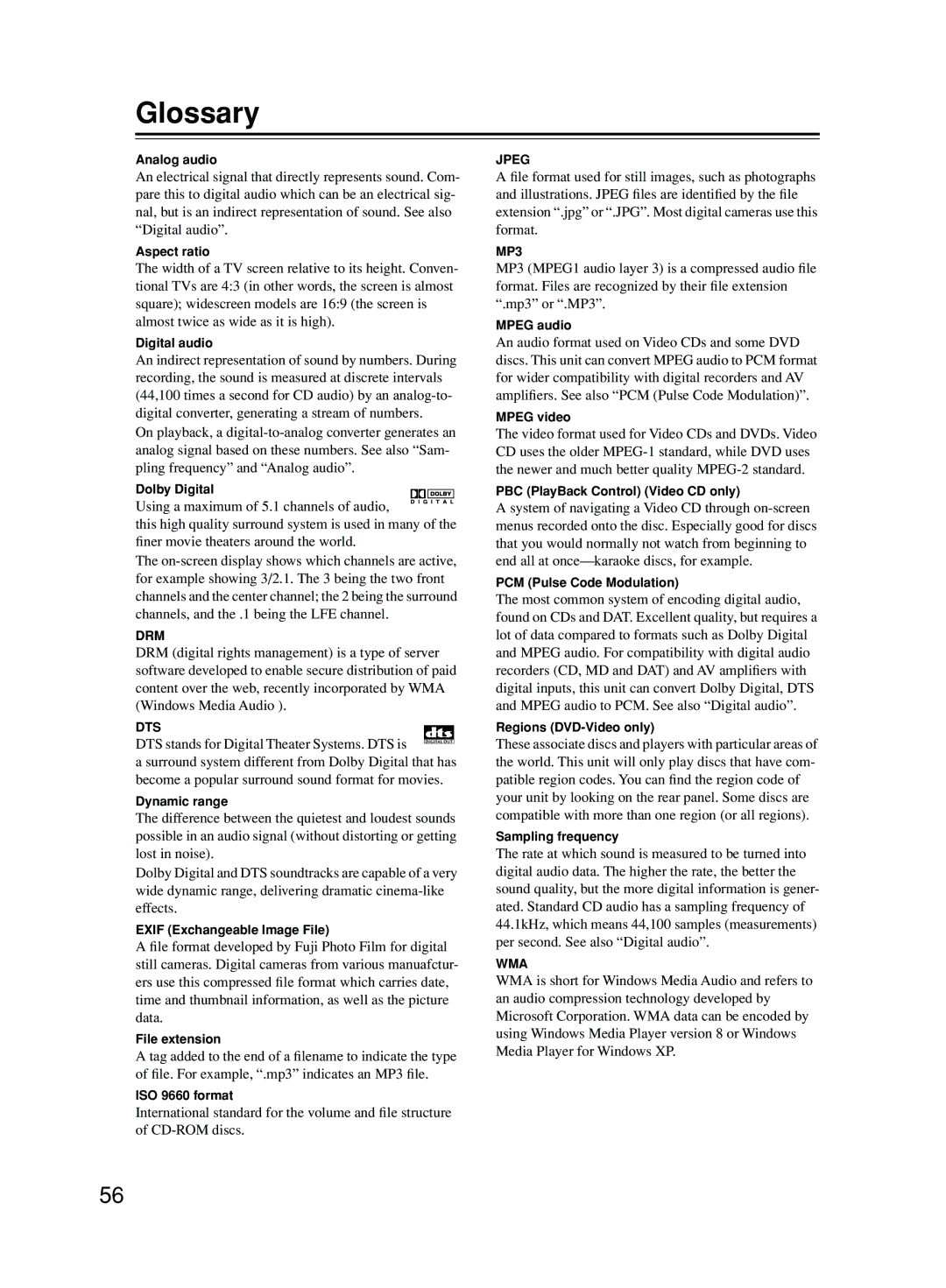 Onkyo DPS-5.5 instruction manual Glossary 