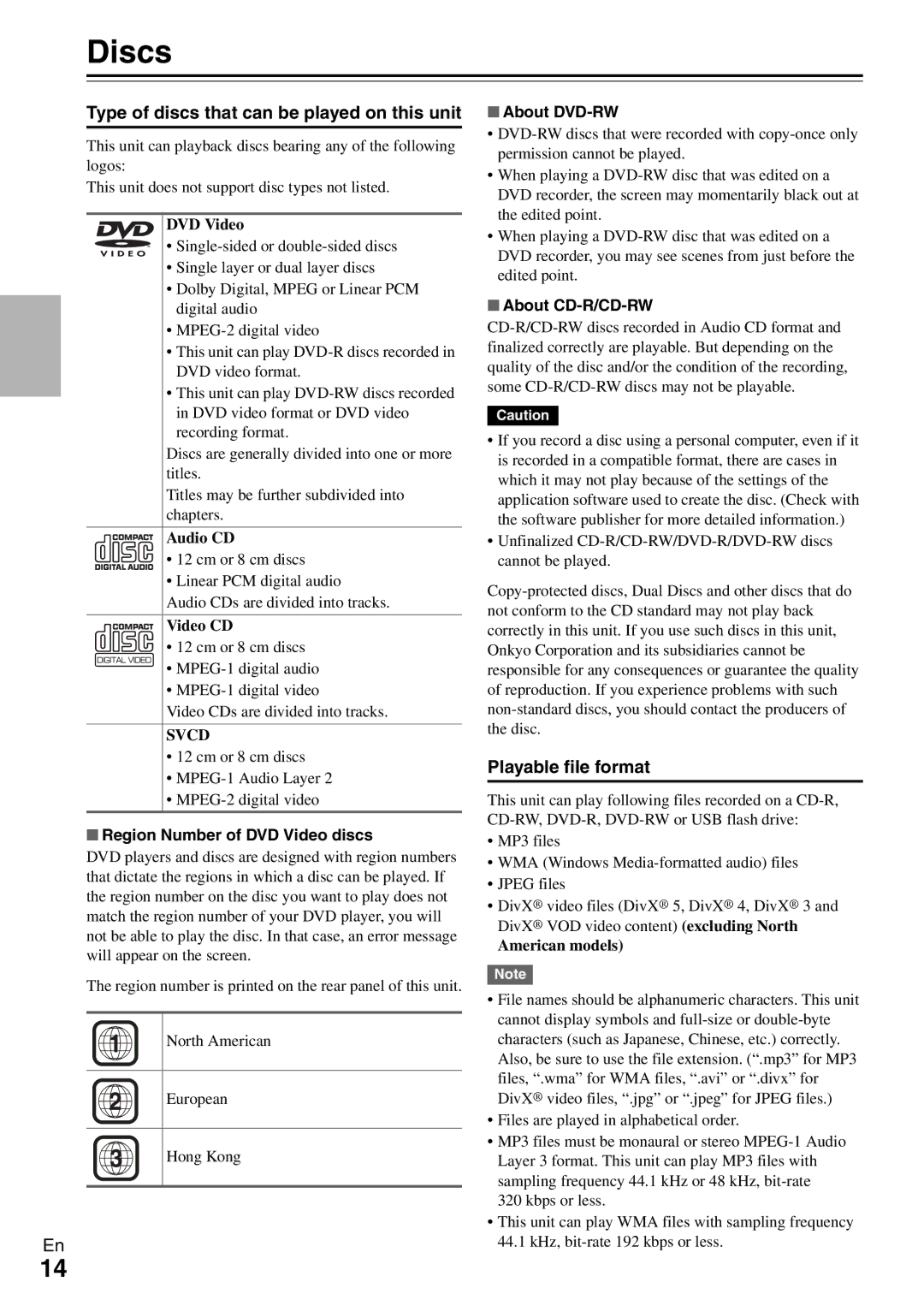 Onkyo DR-645 instruction manual Discs, Type of discs that can be played on this unit, Playable file format 