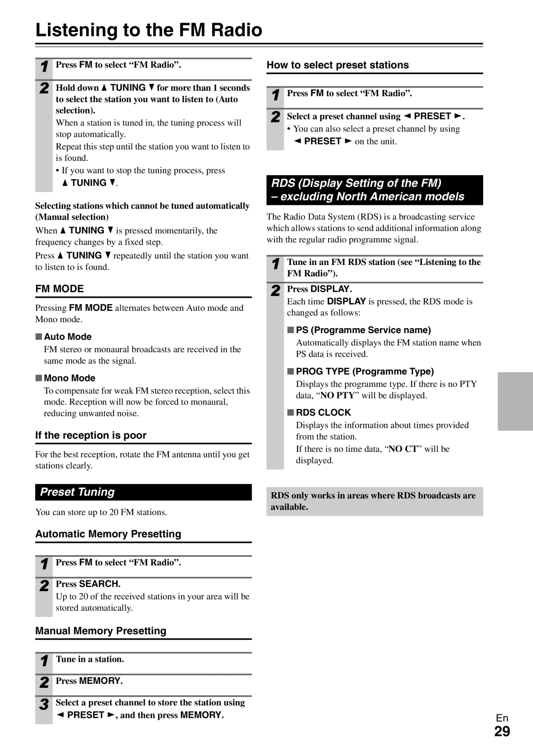 Onkyo DR-645 instruction manual Listening to the FM Radio, Preset Tuning 