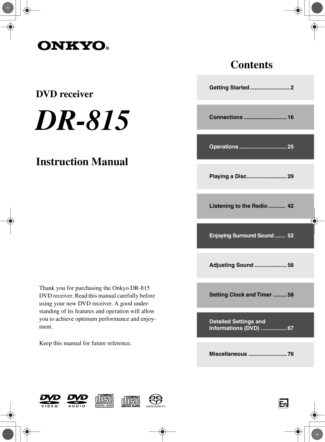 Onkyo DR-815 instruction manual 