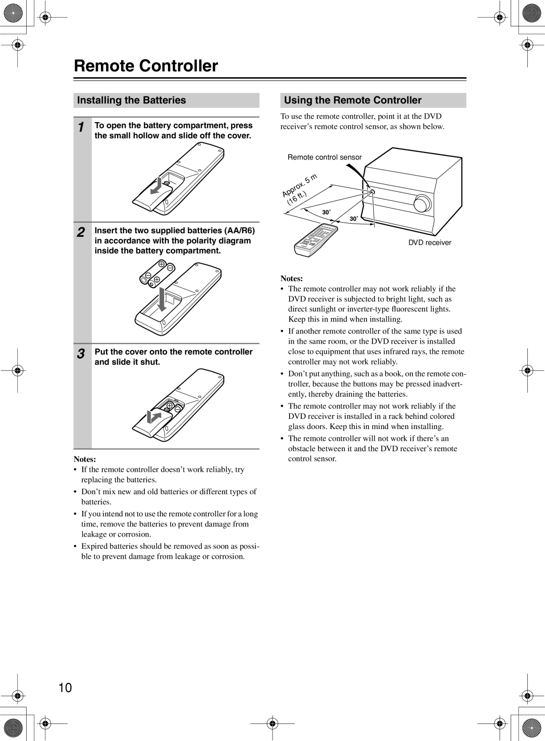 Onkyo DR-815 instruction manual Installing the Batteries, Using the Remote Controller 