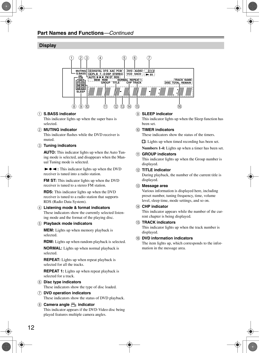 Onkyo DR-815 instruction manual Part Names and Functions, Display 