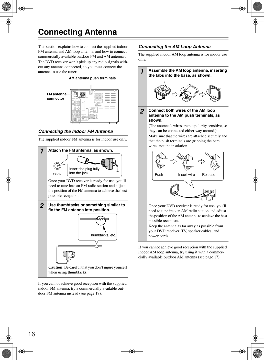 Onkyo DR-815 instruction manual Connecting Antenna, Connecting the Indoor FM Antenna, Connecting the AM Loop Antenna 