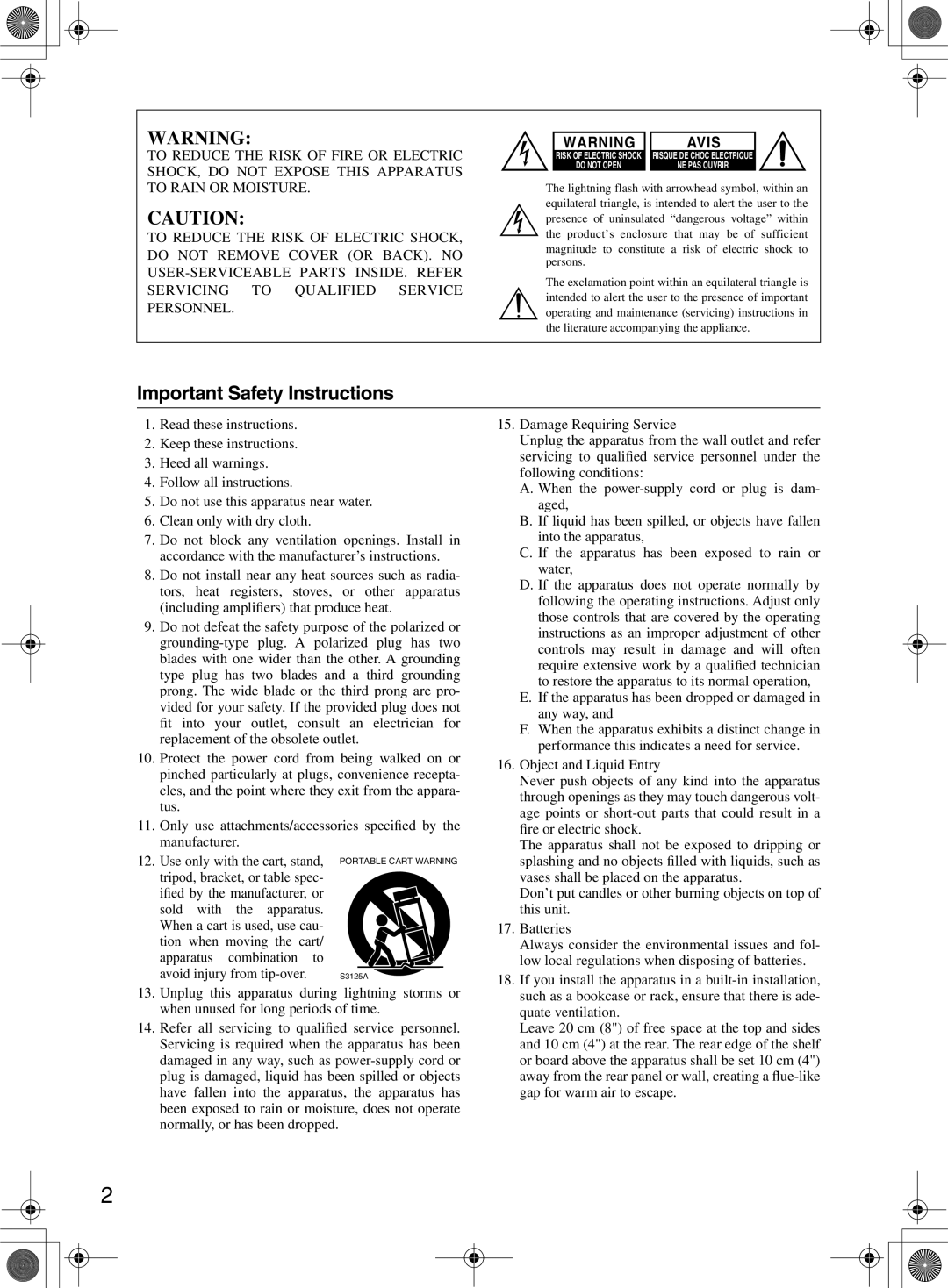 Onkyo DR-815 instruction manual Important Safety Instructions, Avis 