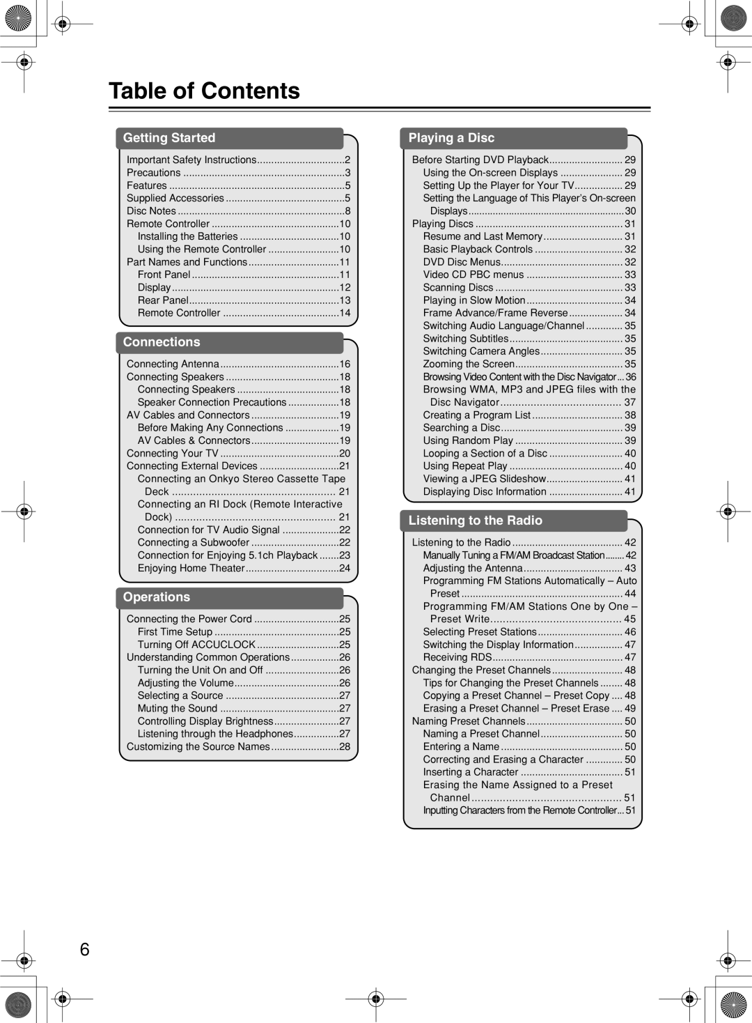 Onkyo DR-815 instruction manual Table of Contents 