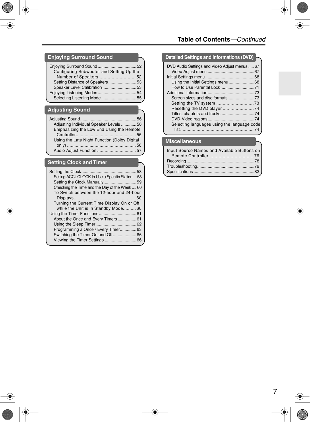 Onkyo DR-815 instruction manual Table of Contents 