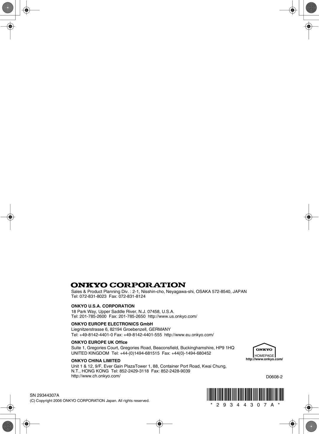 Onkyo DR-815 instruction manual Onkyo Europe Electronics GmbH, Onkyo Europe UK Office 