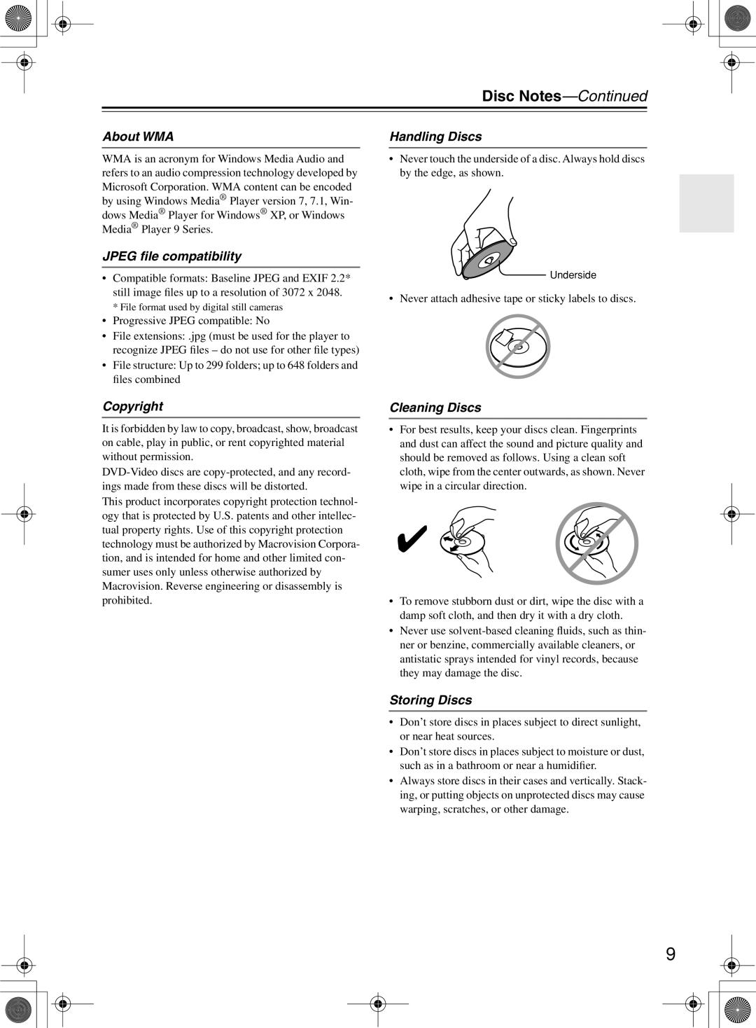 Onkyo DR-815 instruction manual Disc Notes 