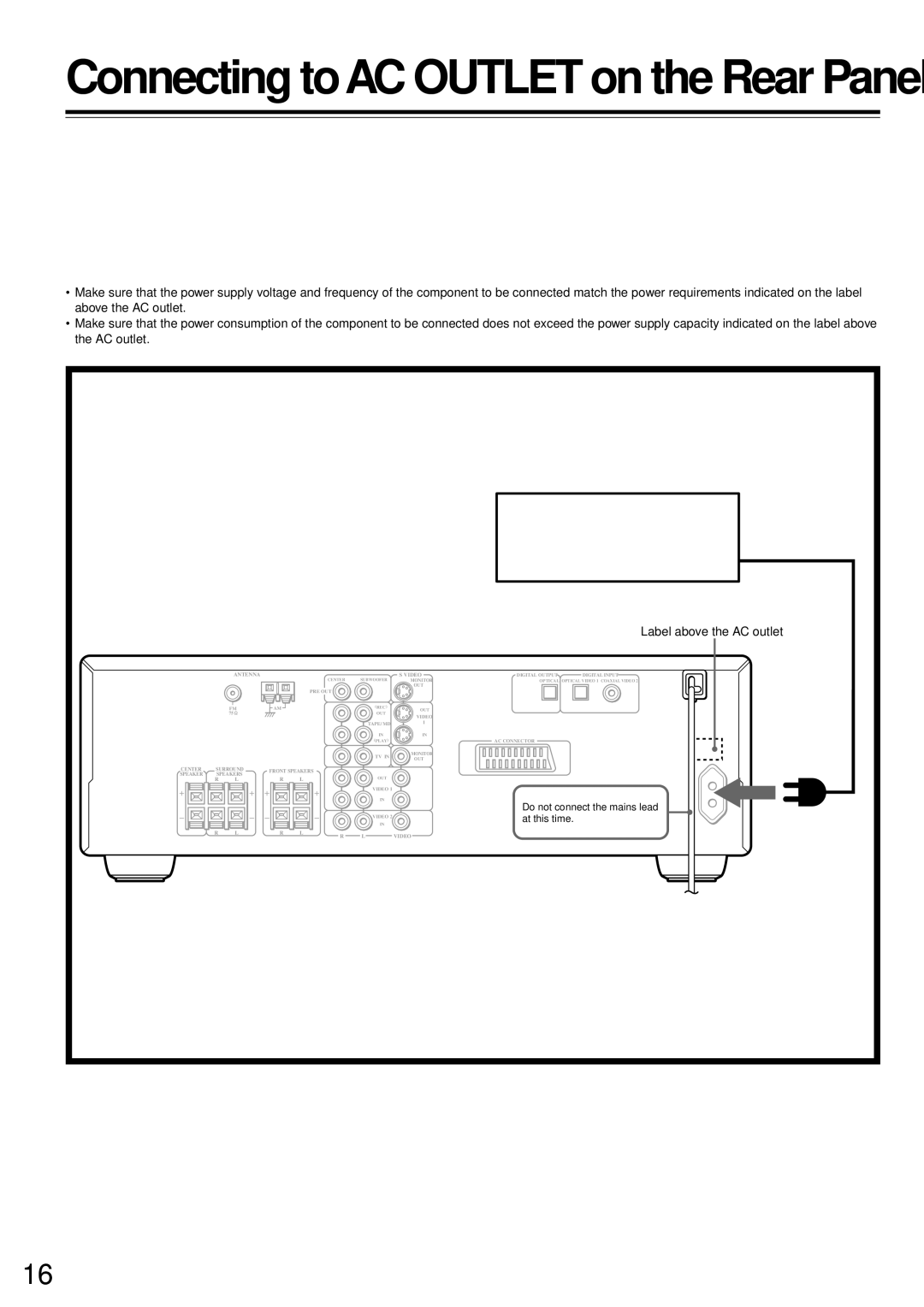 Onkyo DR-90 instruction manual Another component, Before connecting, Label above the AC outlet 