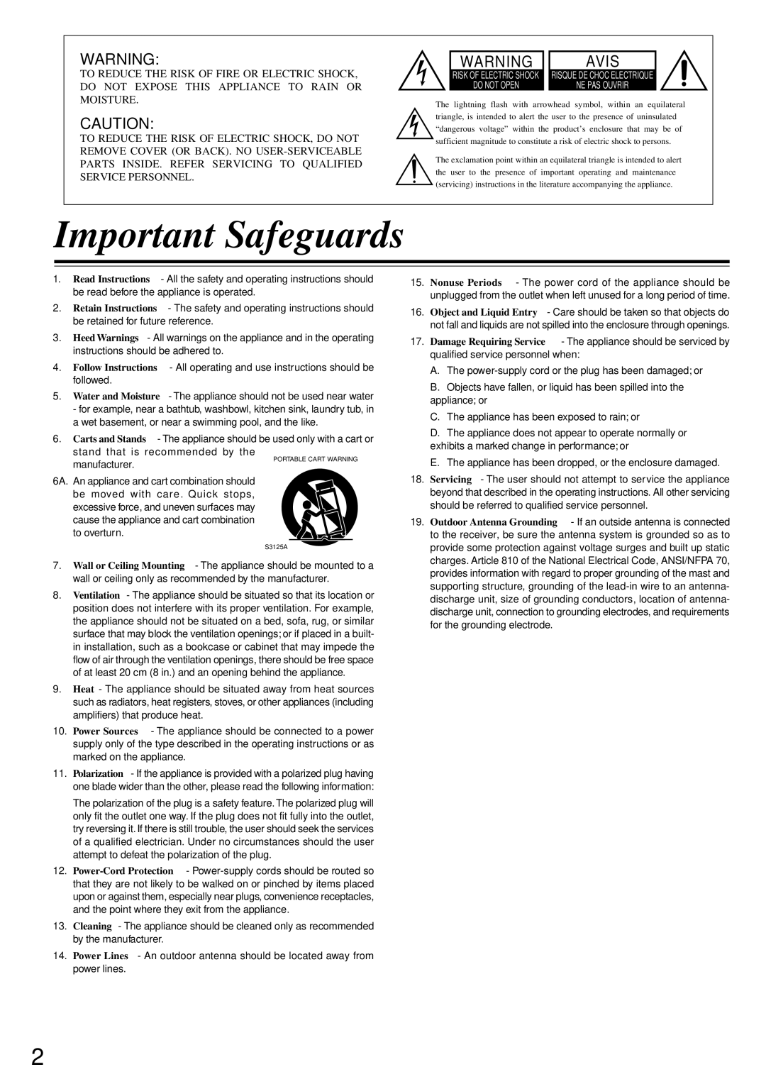 Onkyo DR-90 instruction manual Important Safeguards, Avis 