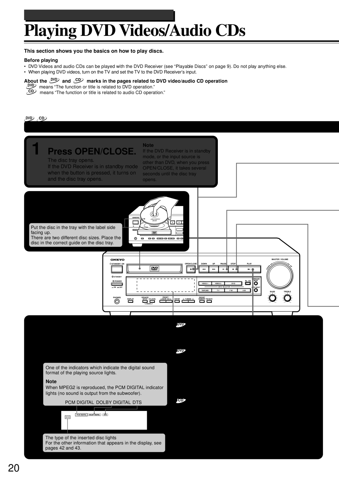 Onkyo DR-90 instruction manual Playing DVD Videos/Audio CDs, Basic Operation, Basic Playback 