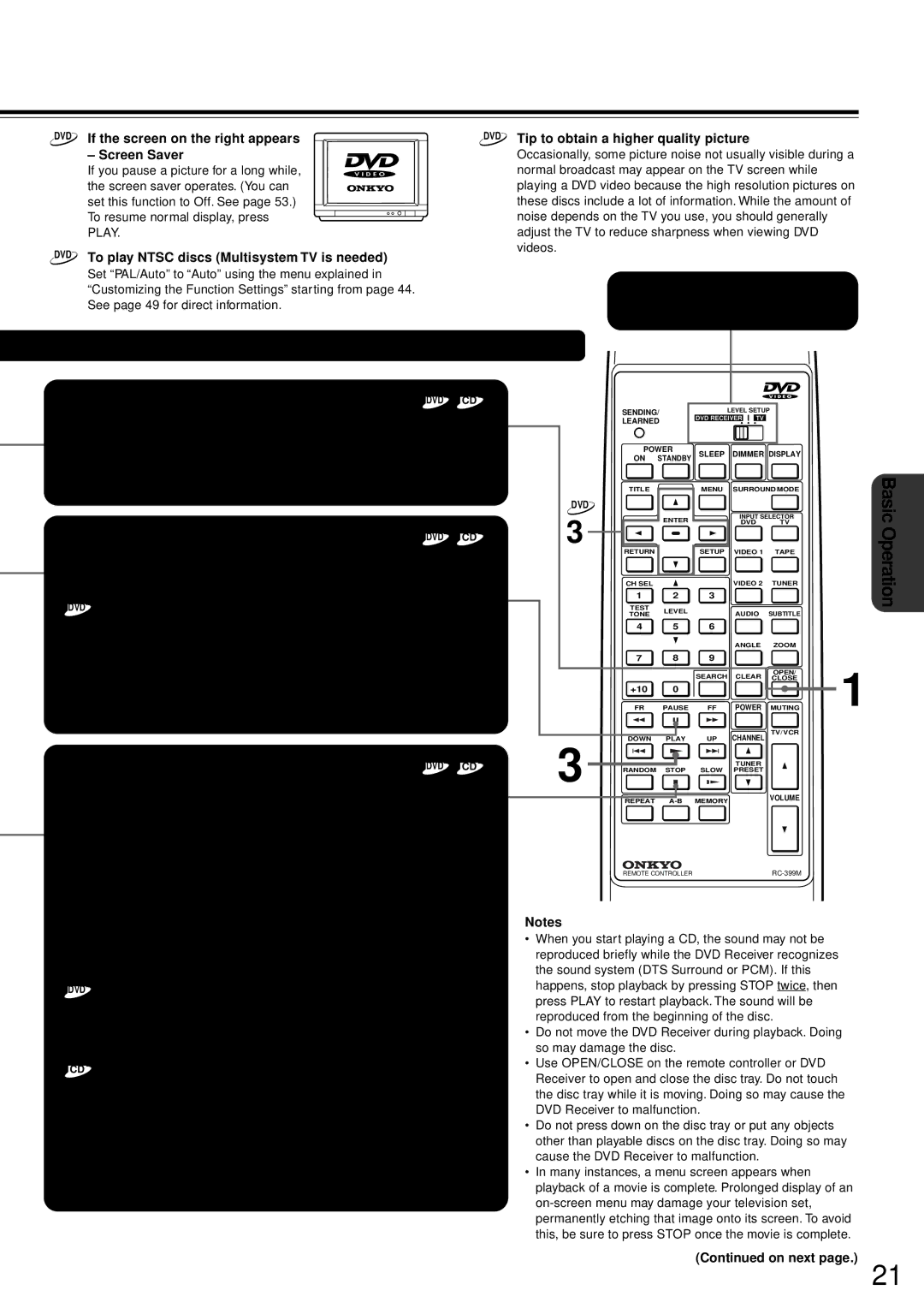 Onkyo DR-90 instruction manual To remove the disc, To pause playback still mode, To stop playback 