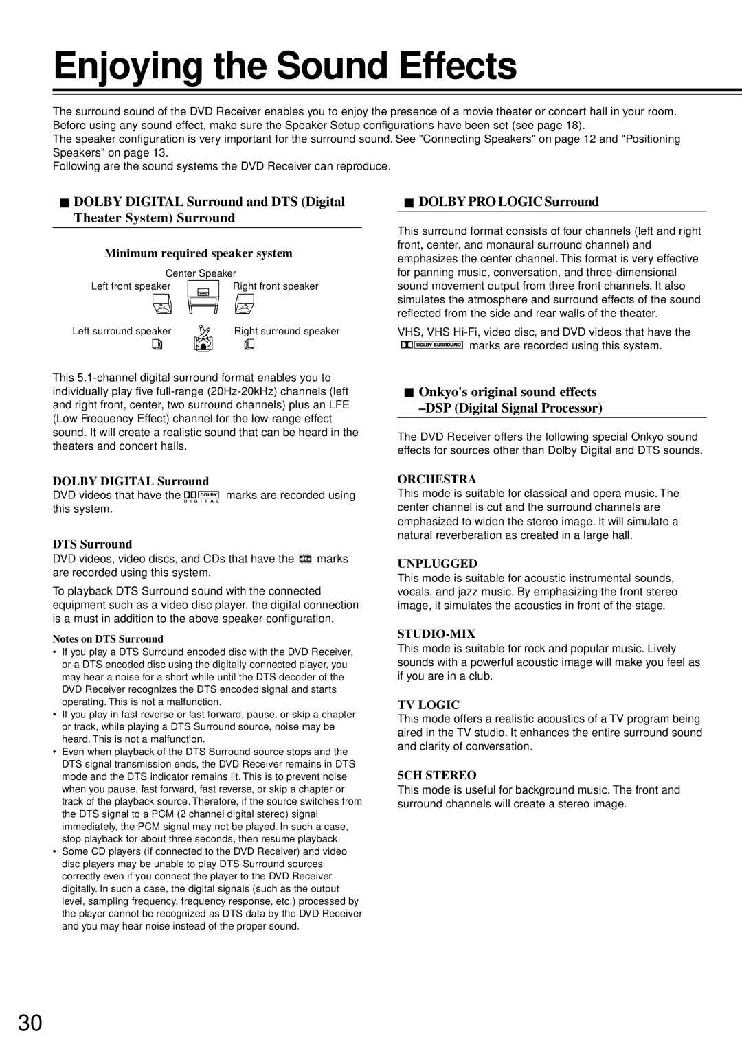 Onkyo DR-90 instruction manual Enjoying the Sound Effects, Dolby PRO Logic Surround 