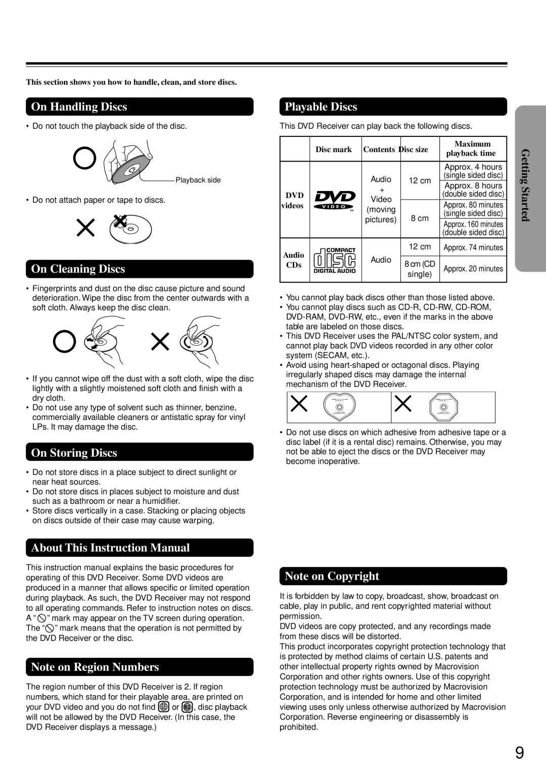 Onkyo DR-90 instruction manual On Handling Discs, On Cleaning Discs Playable Discs, On Storing Discs 