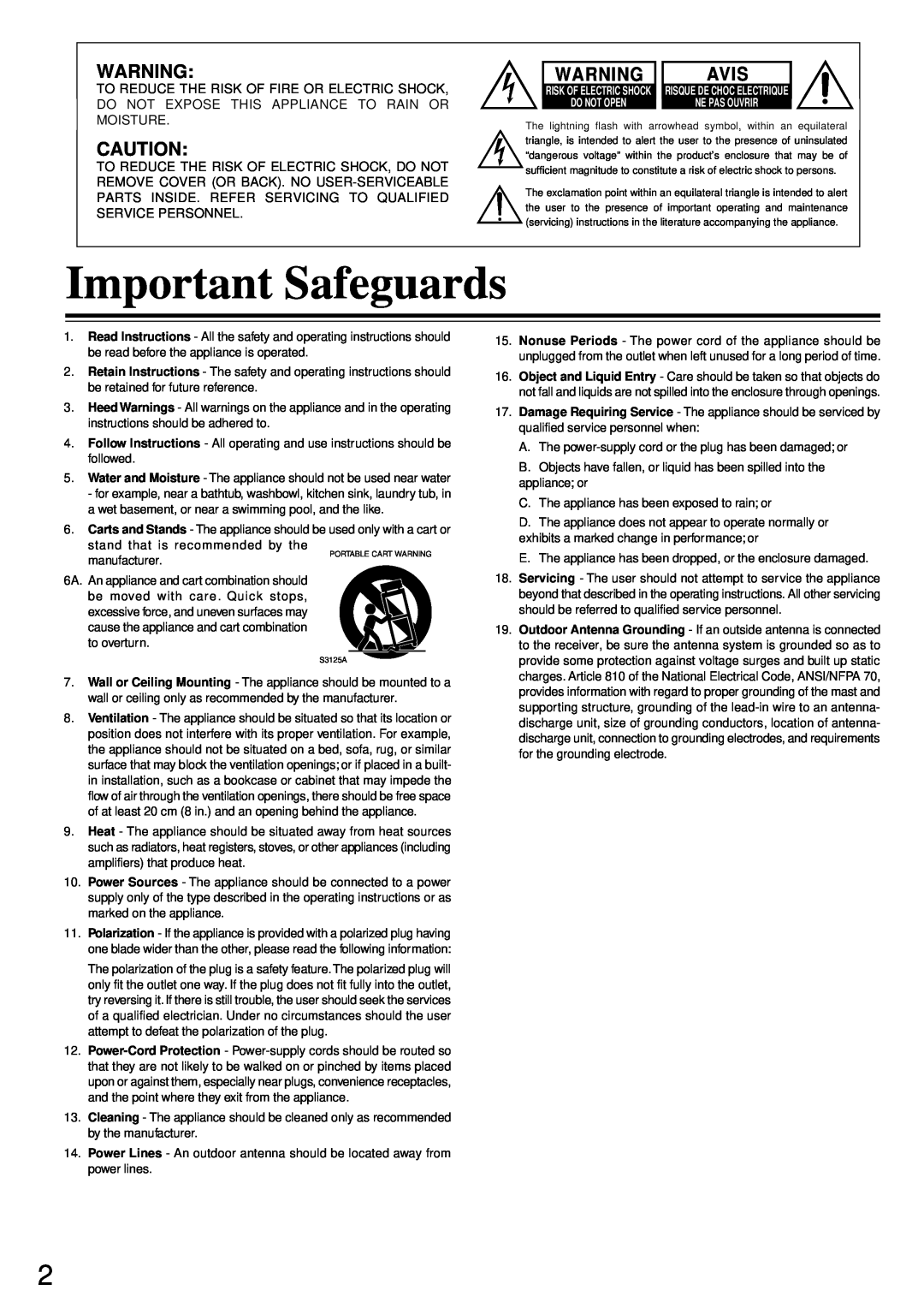Onkyo DR-90 instruction manual Important Safeguards, Avis 
