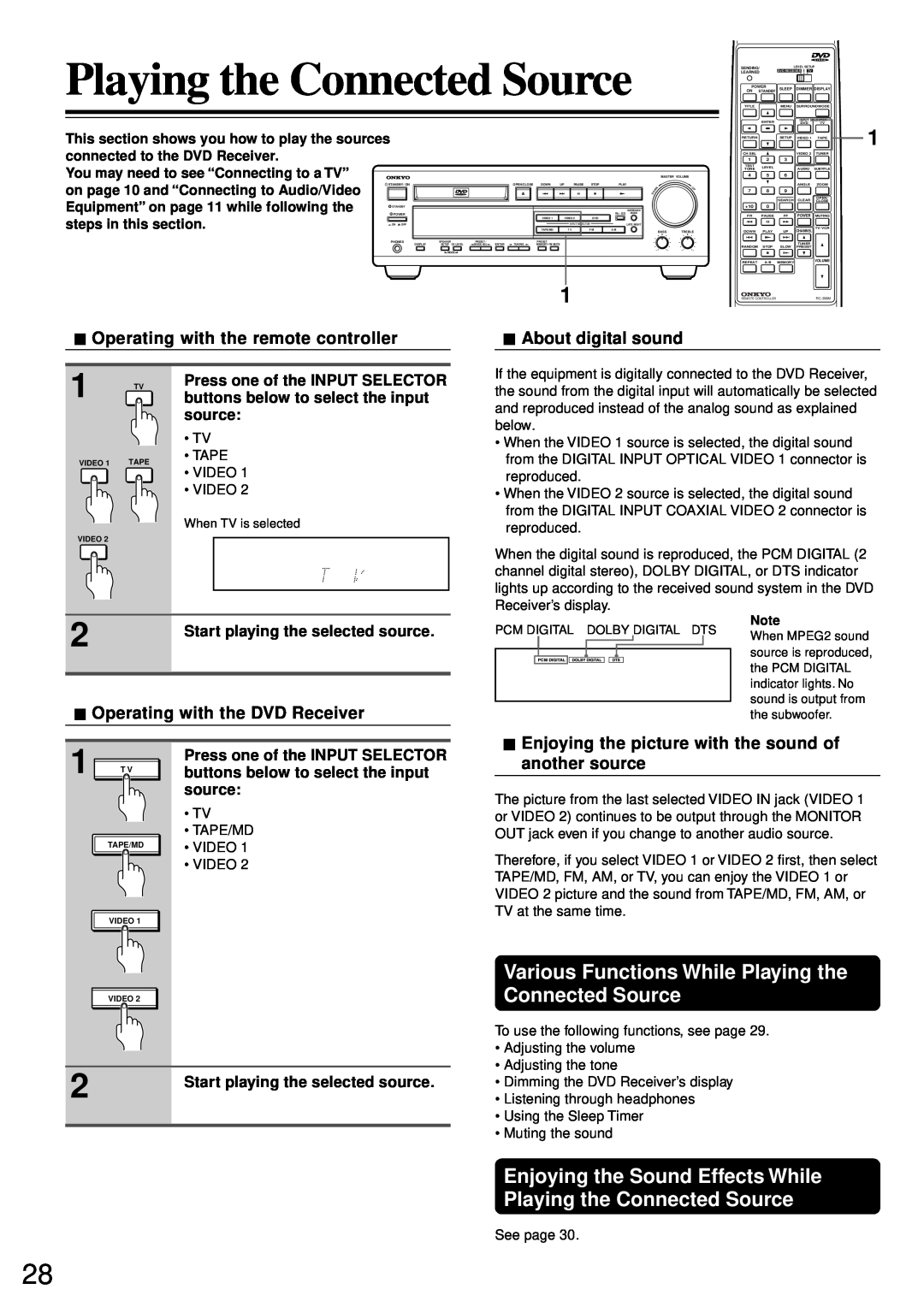 Onkyo DR-90 instruction manual Playing the Connected Source, 1 TV 