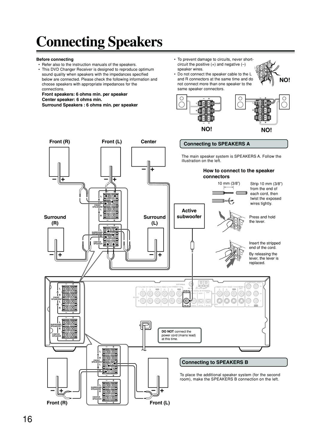 Onkyo DR-C500 instruction manual Connecting Speakers 