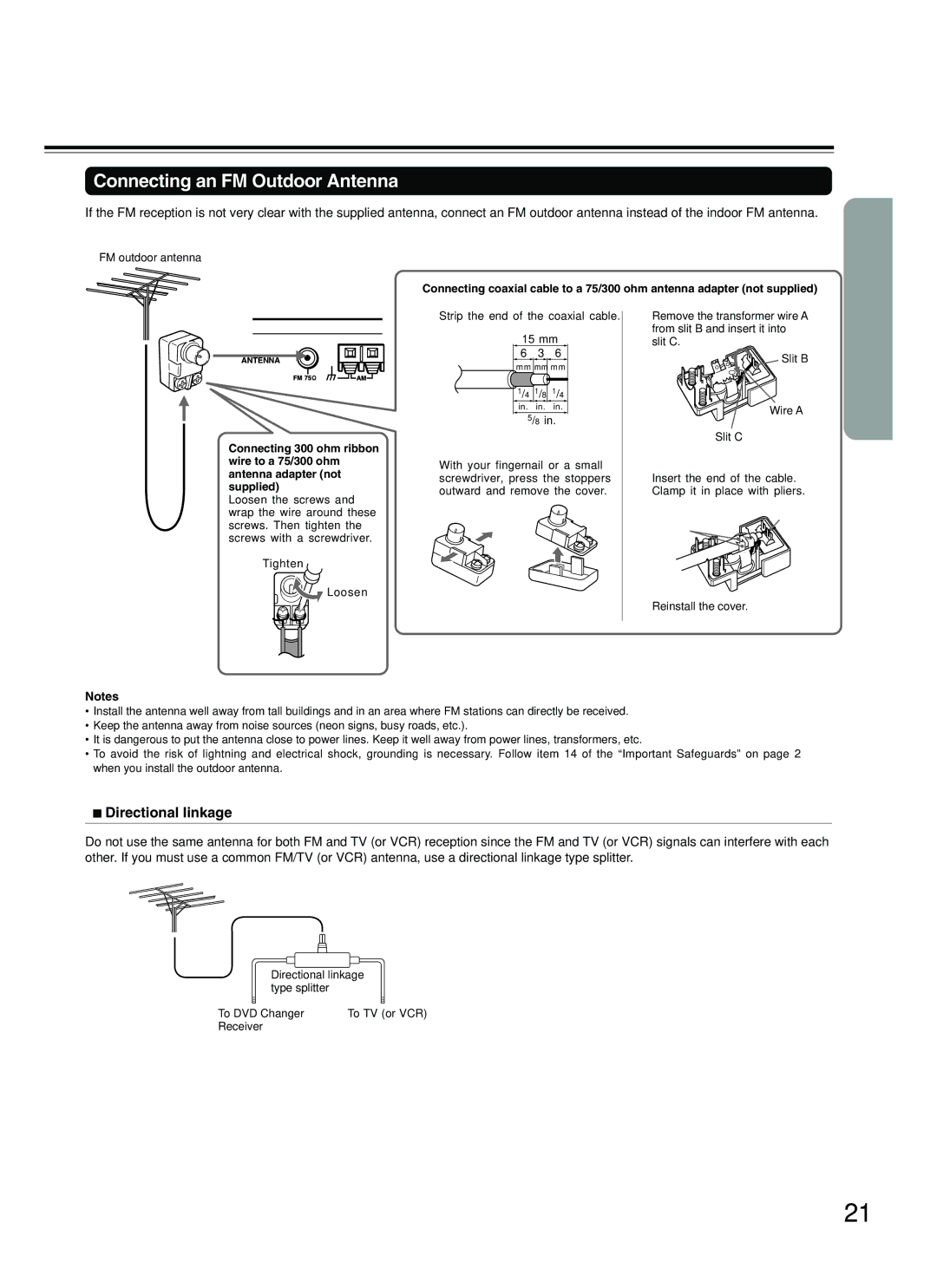 Onkyo DR-C500 instruction manual Connecting an FM Outdoor Antenna, Directional Iinkage 