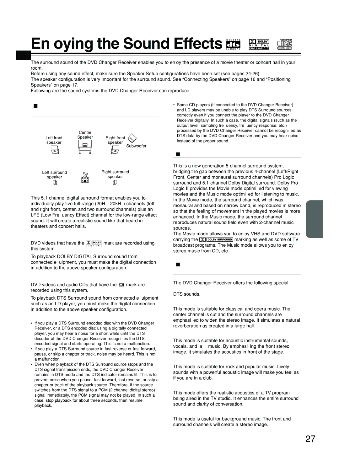 Onkyo DR-C500 instruction manual Enjoying the Sound Effects, Dolby PRO Logic II Surround 