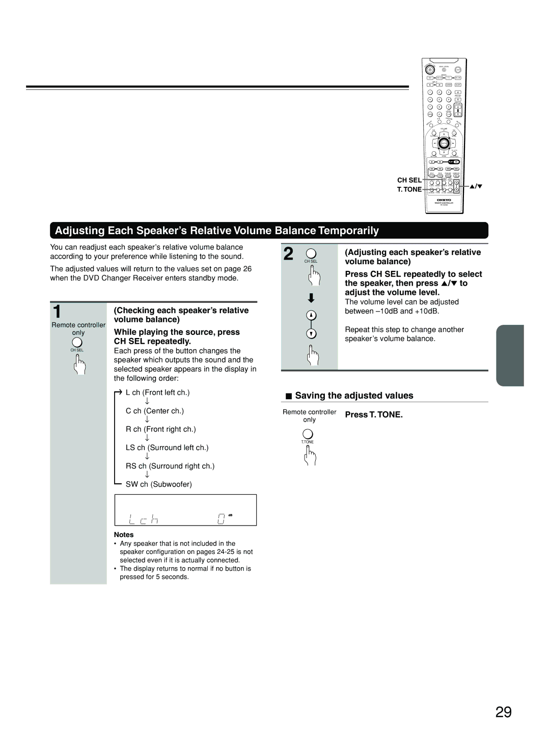 Onkyo DR-C500 instruction manual Saving the adjusted values, Volume level can be adjusted, Press T. Tone 